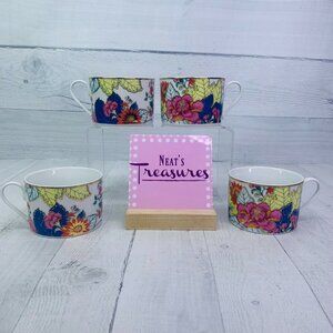 Design Guild TOBACCO LEAF 5087 Multicolor Leaves Flowers Porcelain Cups Set of 4
